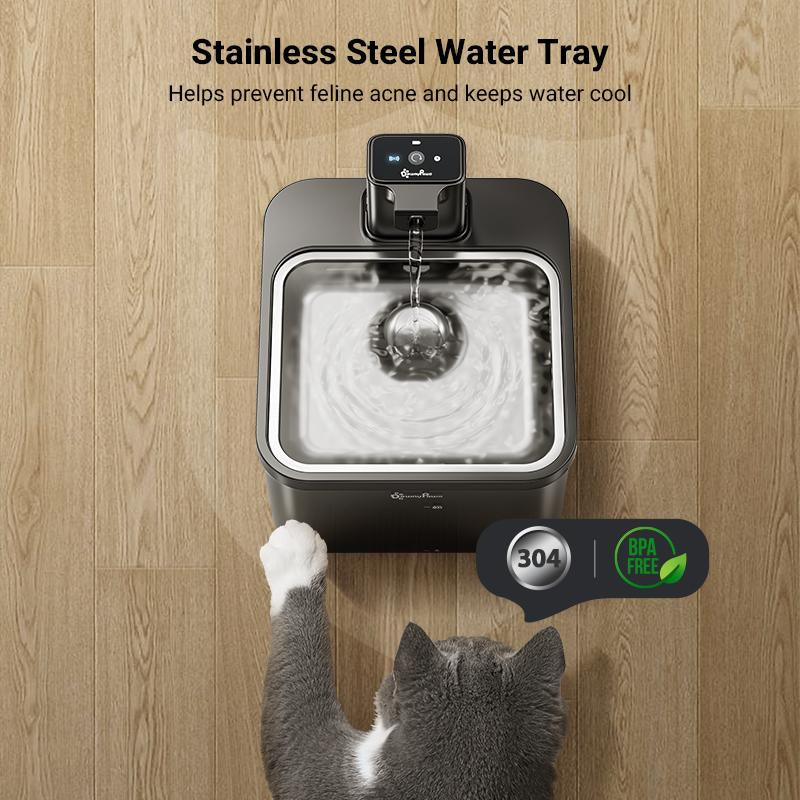 Downypaws Battery Operated Cat Water Fountain, 84Oz/2.5L, Wireless Pet Water Fountain for Cats, Small Dog, Automatic Pet Waterer Fountain, Ultra Quiet Pump, Bpa-Free, Christmas Gift Stainless Steel