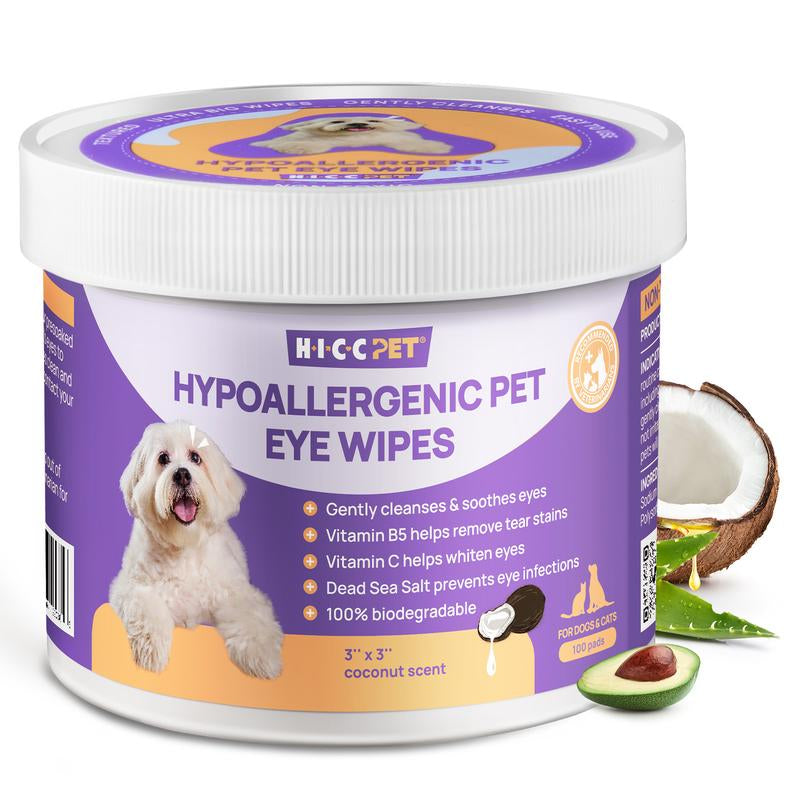 【Falldealsforyou】Hicc PET Eye Wipes for Dogs & Cats, Hypoallergenic Dog Eye Wipes Cleaner, Natural Cleaning Grooming Pet Wipes Gently Remove Tear Stain, Eye Debris, Discharge, Mucus, Non-Irritating, Unscent, 100 PCS Large Pet Grooming Eye#Petlife