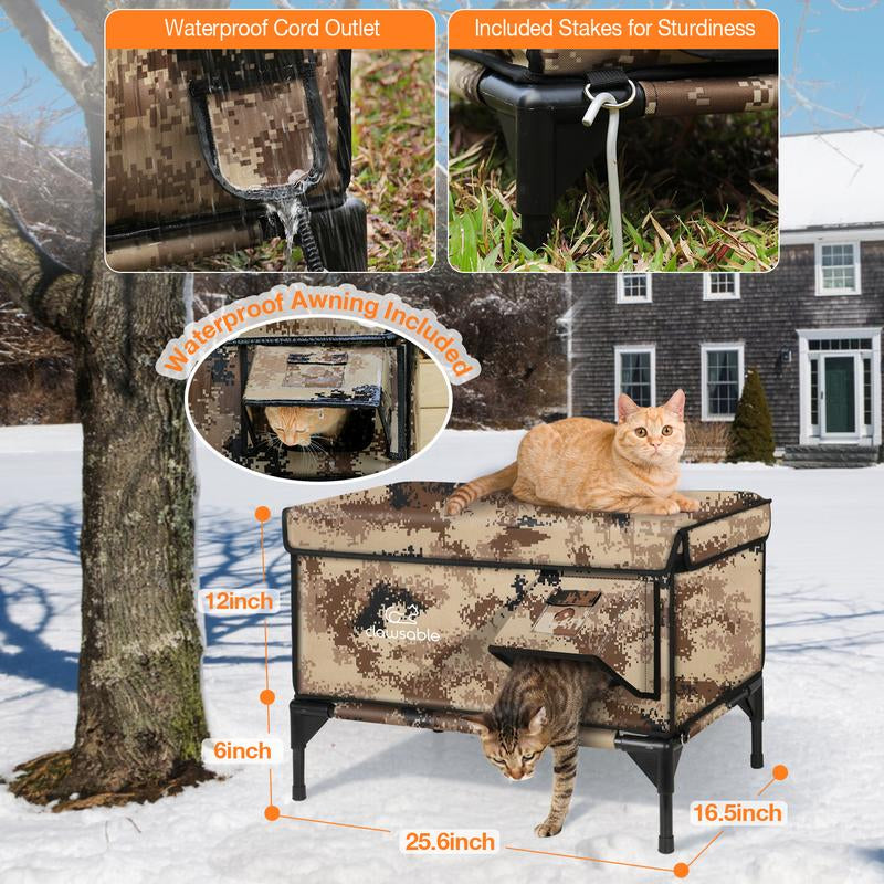 Heated Cat House for outside Cats Winter, 100% Weatherproof