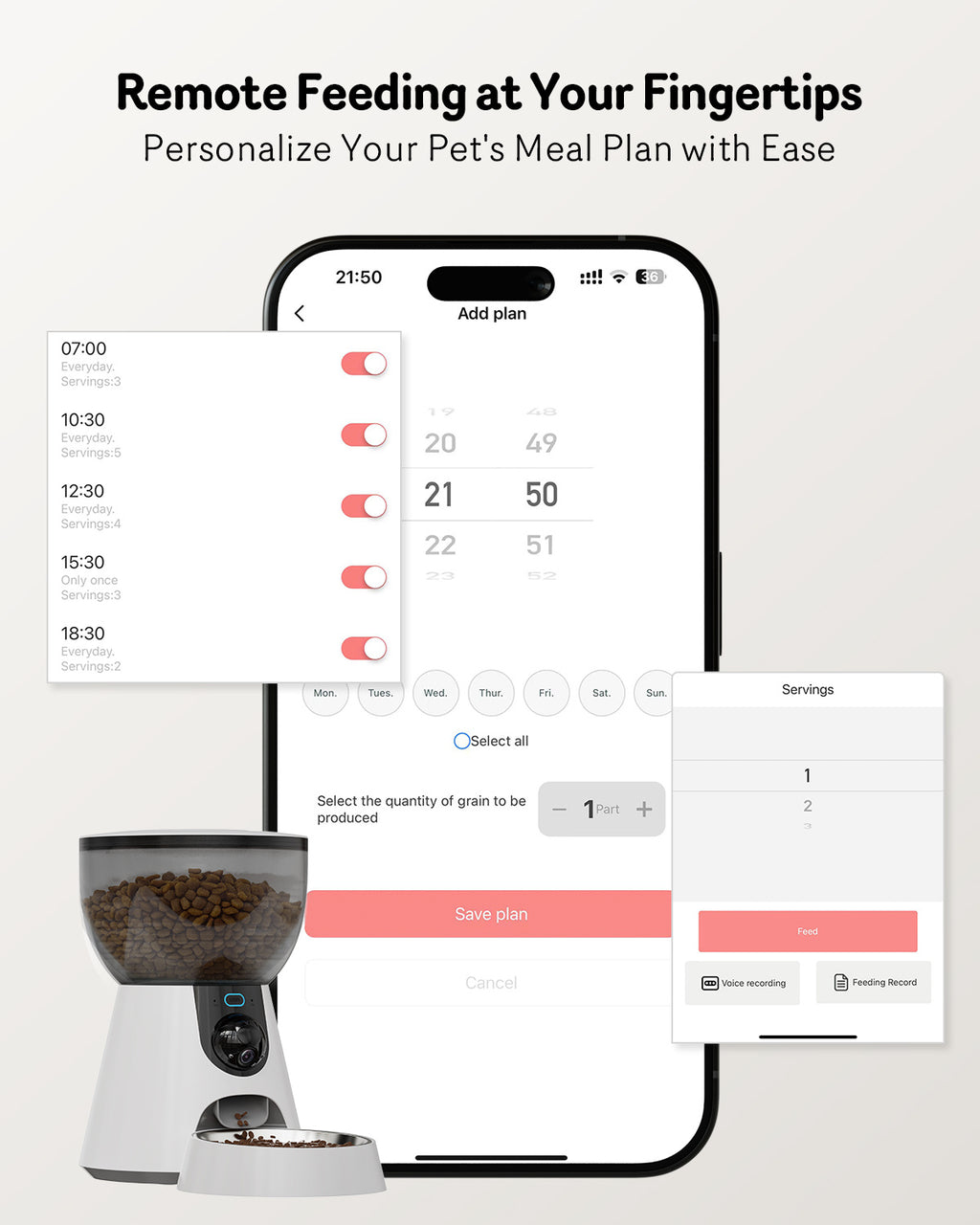 Automatic Cat Feeder With Camera, 1080P HD Video, Night Vision, 5G WiFi, 2-Way Audio, 10s Voice Recorder