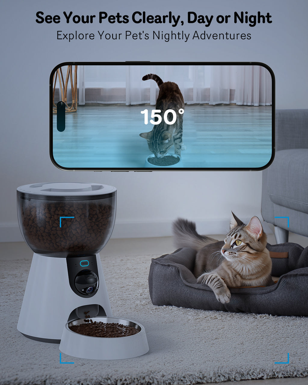 Automatic Cat Feeder With Camera, 1080P HD Video, Night Vision, 5G WiFi, 2-Way Audio, 10s Voice Recorder